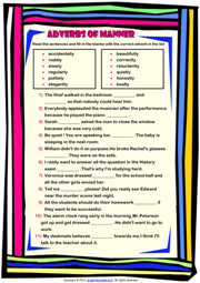 beginner english exercise ESL Printable Worksheets Adverbs Exercises and